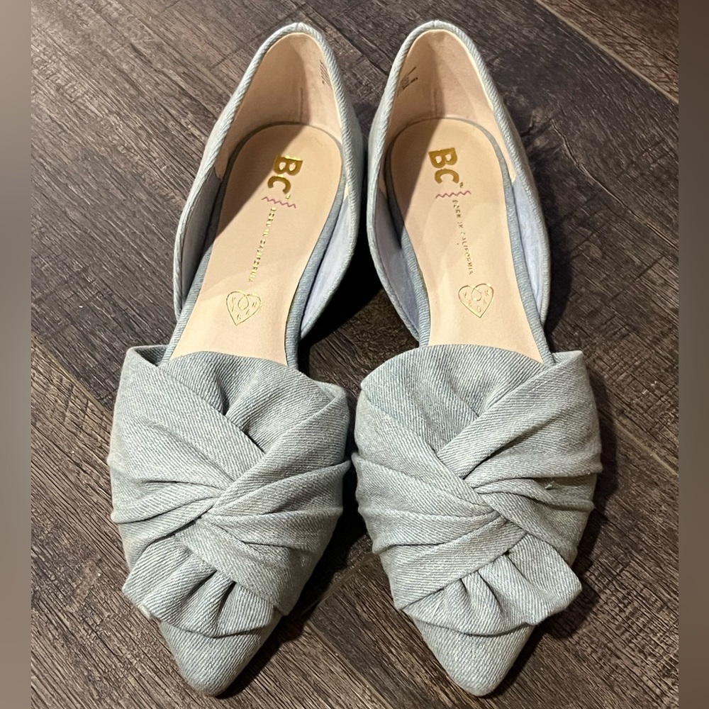 BC Footwear Women's Snow Cone Ballet Flat in light blue denim, size 8. Brand new